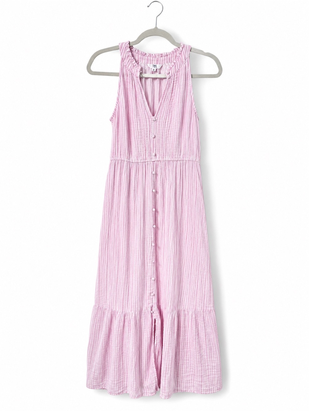 Time and Tru Pink Striped Gauze Midi Dress Small (4-6)
